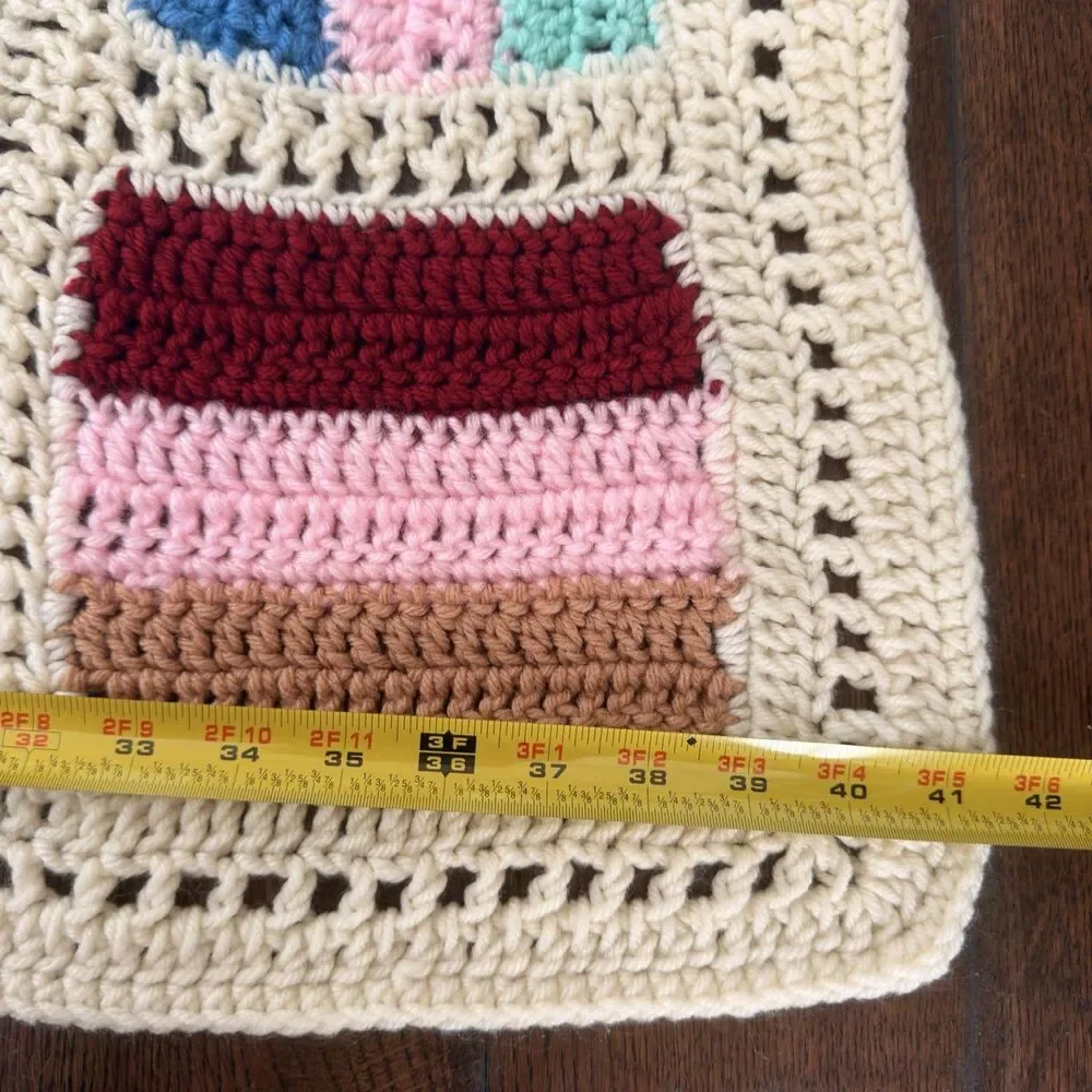 Handmade Crochet Patchwork Lap Blanket Throw Afghan Cottage Farmhouse 41.5